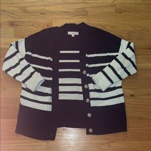 LOFT Black and White Striped Button-Up Cardigan